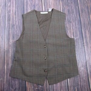 Fundamental Things Suit Vest Teens L Green Plaid Polyester Tweed Belted Formal